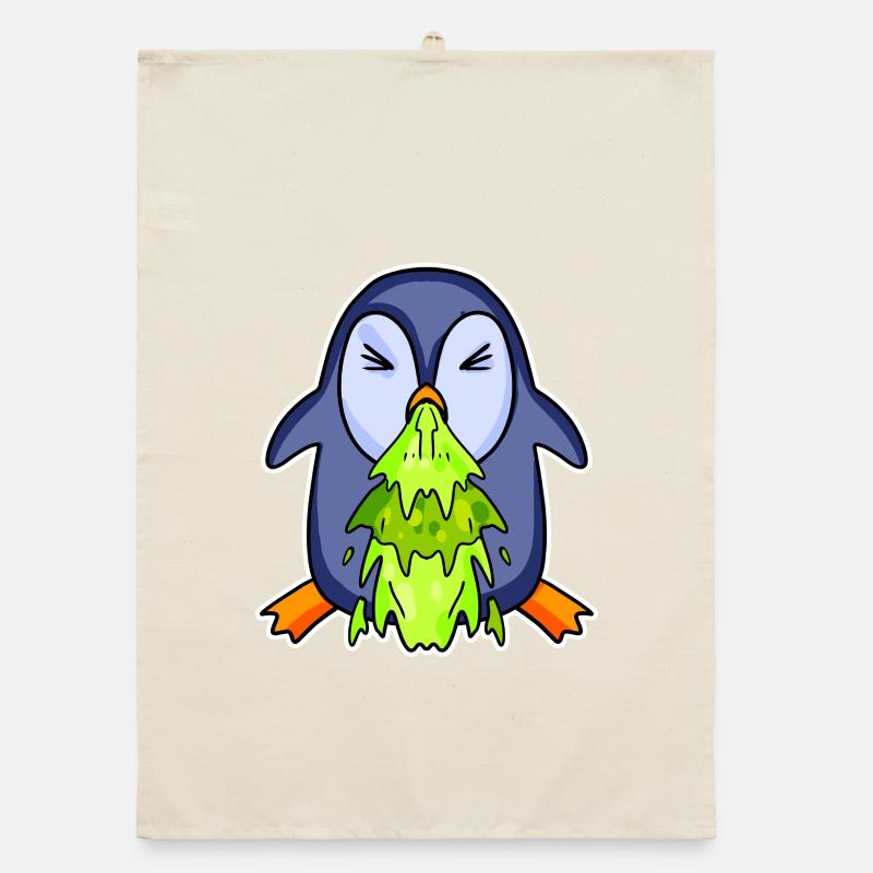 Penguin puking puke Organic dish towel
