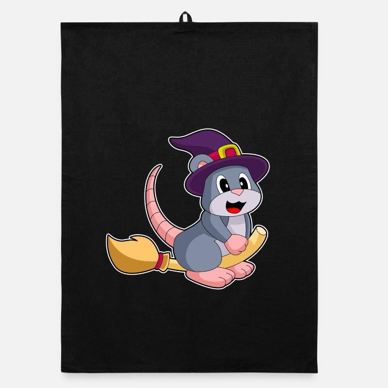 Mouse Witch Broom Organic dish towel
