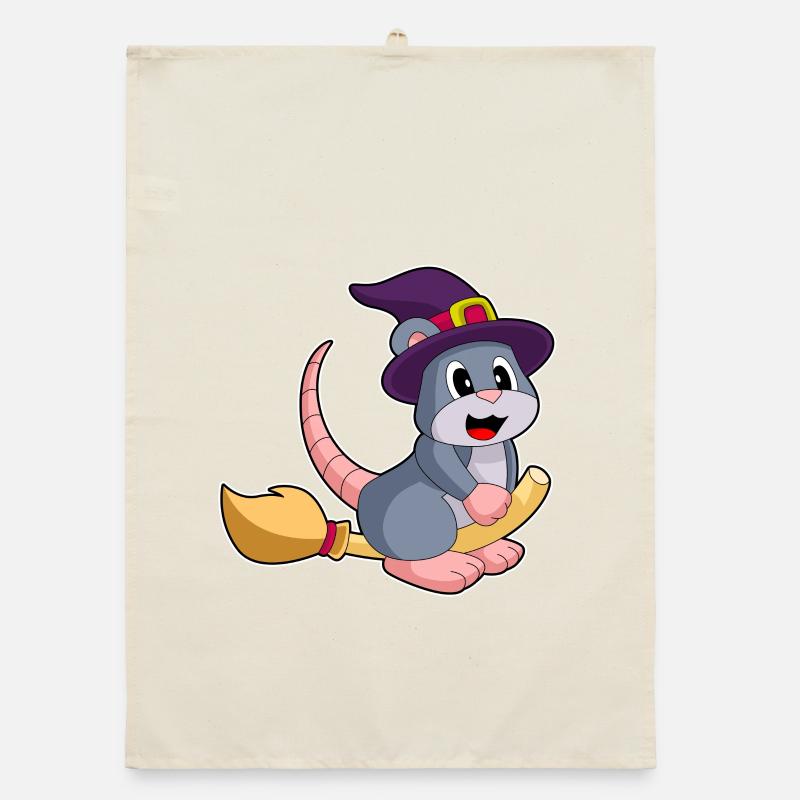 Mouse Witch Broom Organic dish towel
