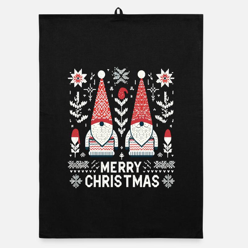 Frohe Weihnachten Gnomes Strickmuster Optik Organic Geschirrtuch