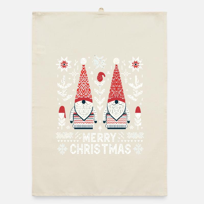 Merry Christmas Gnomes Knitting Pattern Look Organic dish towel
