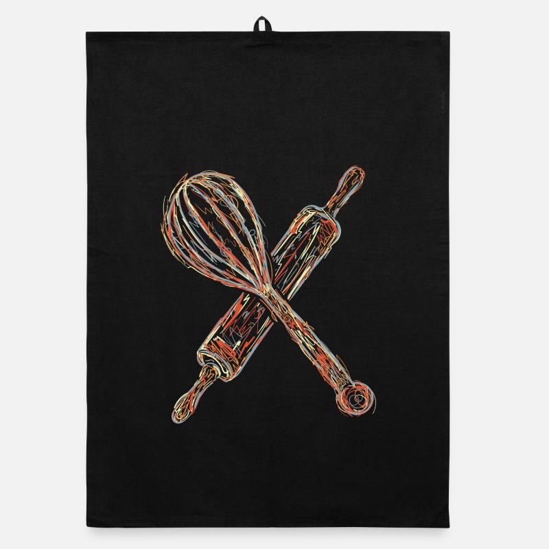 Rolling pin and hand mixer drawing Organic dish towel