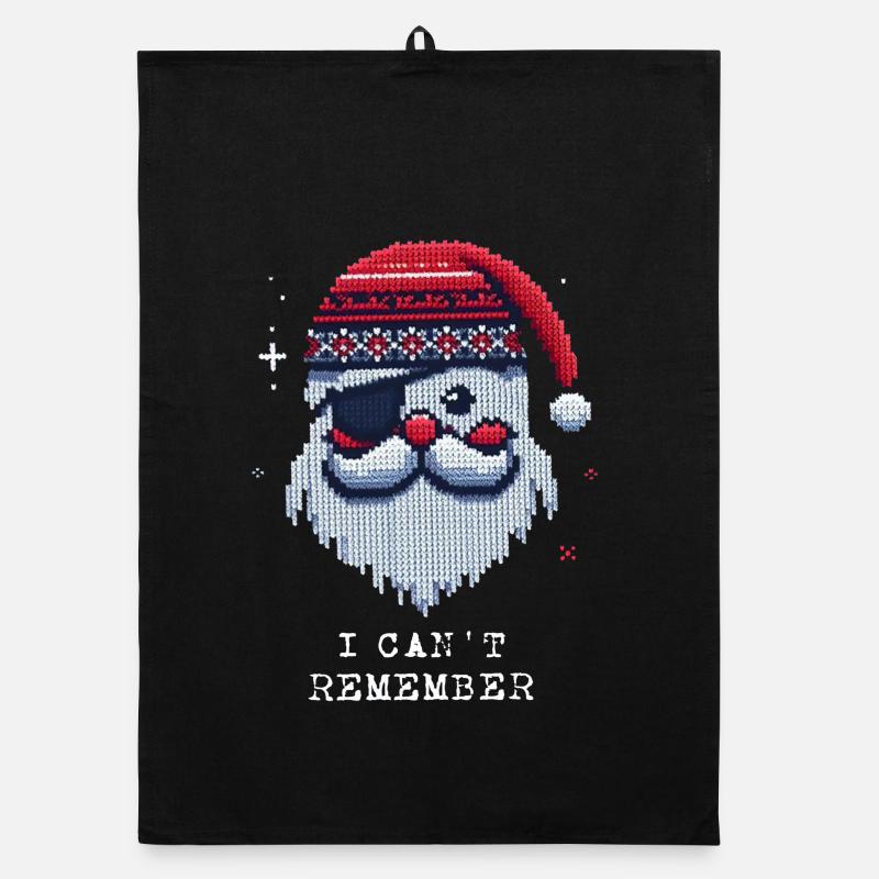 Weihnachtsmann mit Augenklappe Strickmuster - Organic Geschirrtuch - Schwarz