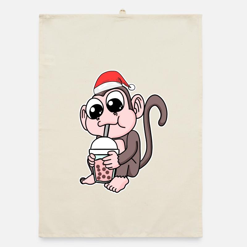Affe Weihnachten Bubble Tea Organic Geschirrtuch