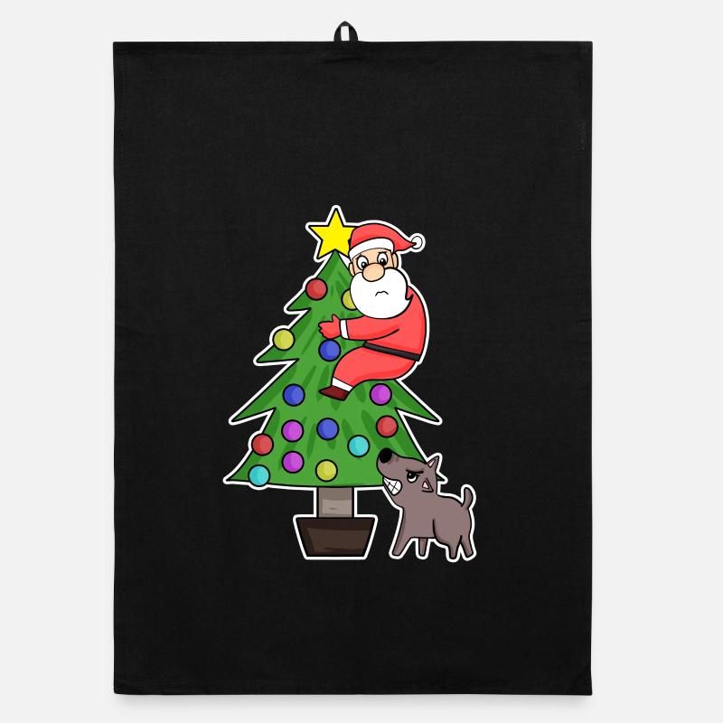 Weihnachtsmann auf dem Weihnachtsbaum - Organic Geschirrtuch - Schwarz