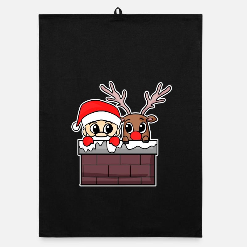 Weihnachtsmann Reh - Organic Geschirrtuch - Schwarz