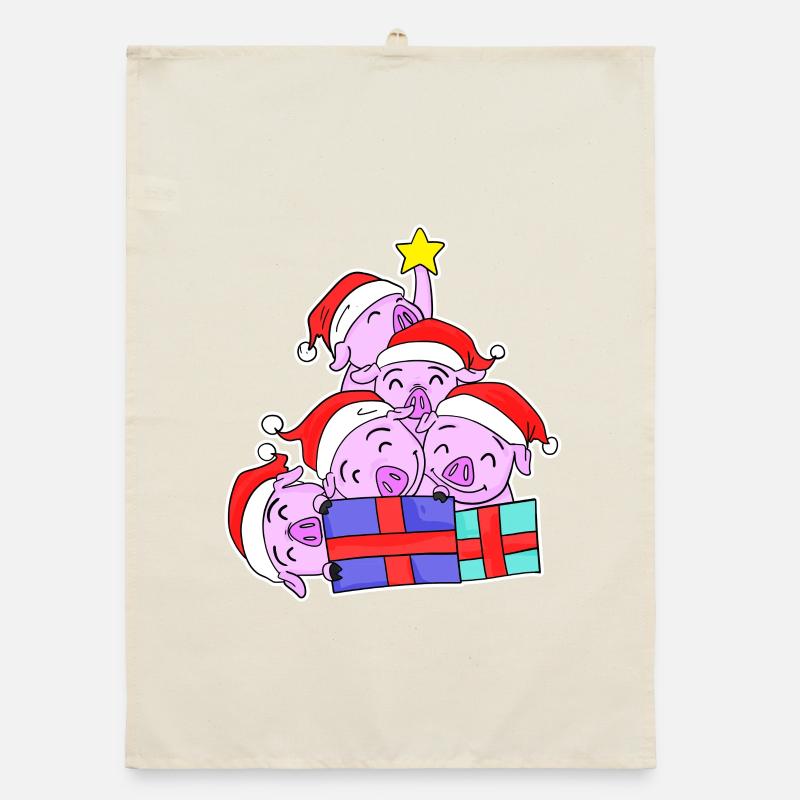 Cochon Cochons Arbre de Noël Noël Torchon bio