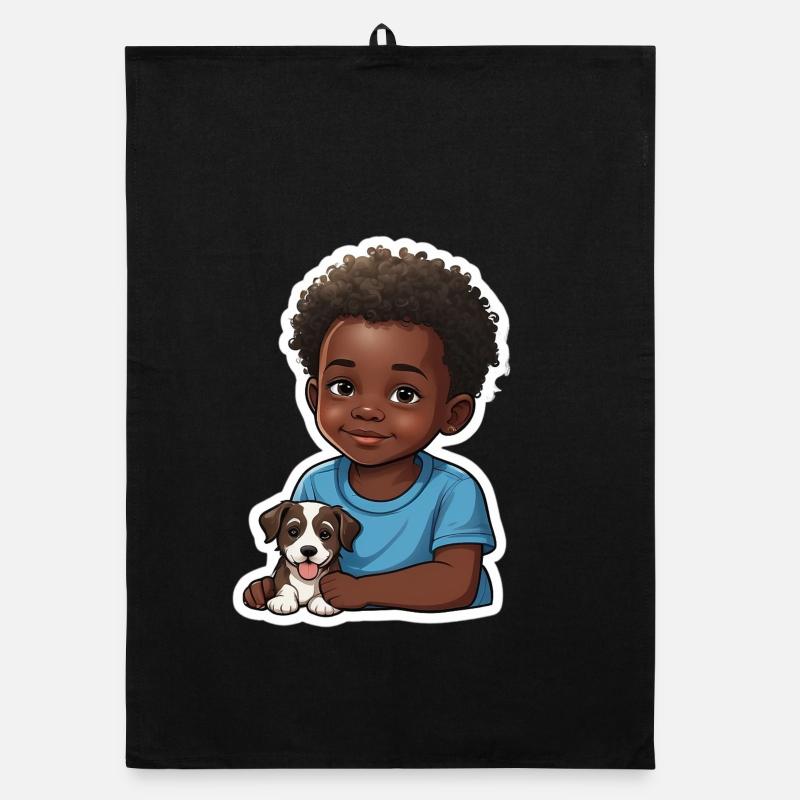 Enfant mignon avec illustration de chien Torchon bio