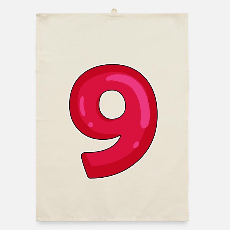 NEUN - 9 - Ziffer rot Organic Geschirrtuch