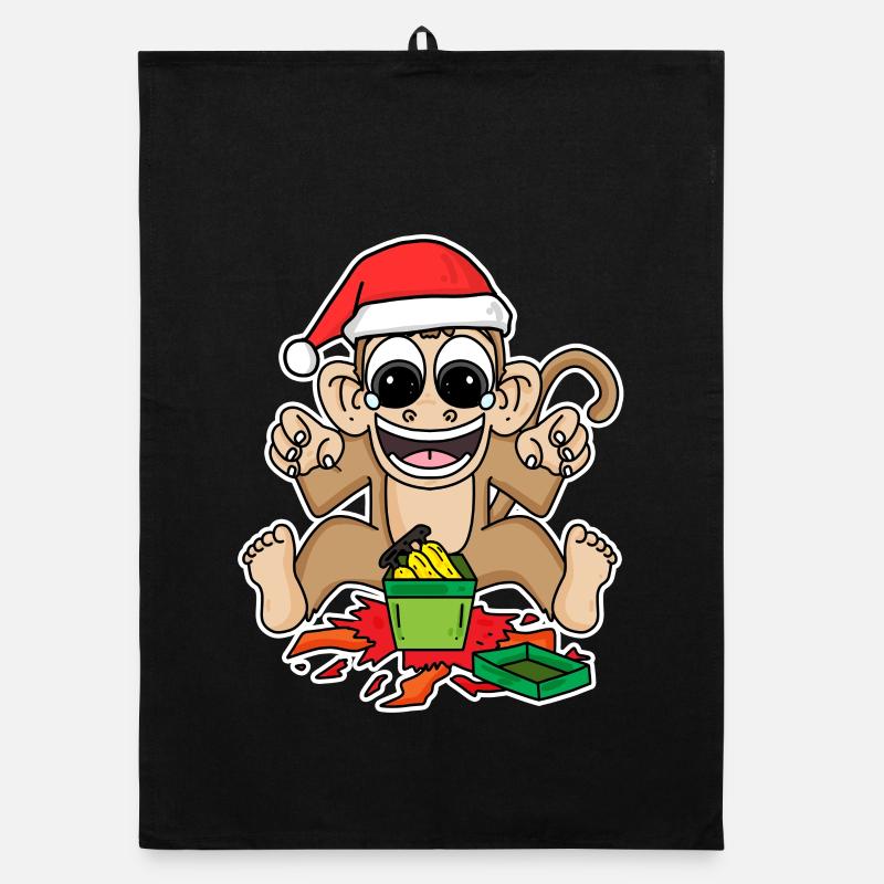 Singe avec chapeau de Noël Torchon bio