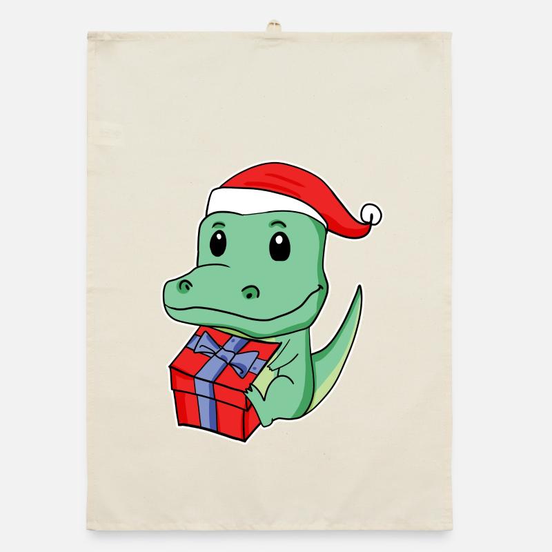 Crocodile with Santa hat Organic dish towel