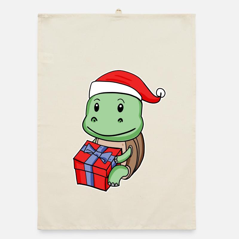 Turtle with Christmas hat Organic dish towel