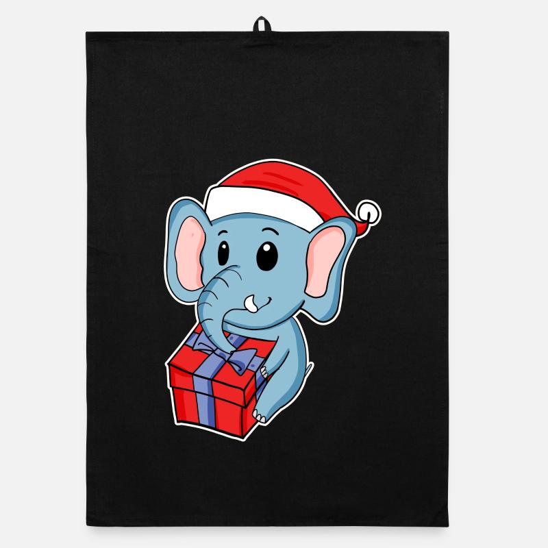 Elephant with Christmas hat Organic dish towel