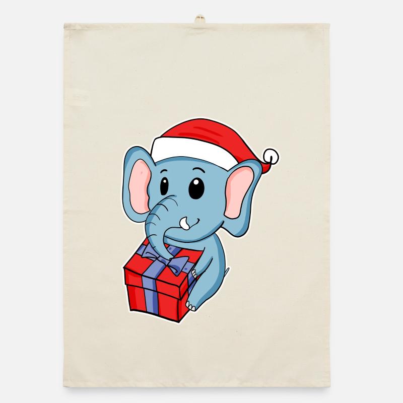 Éléphant avec chapeau de Noël Torchon bio