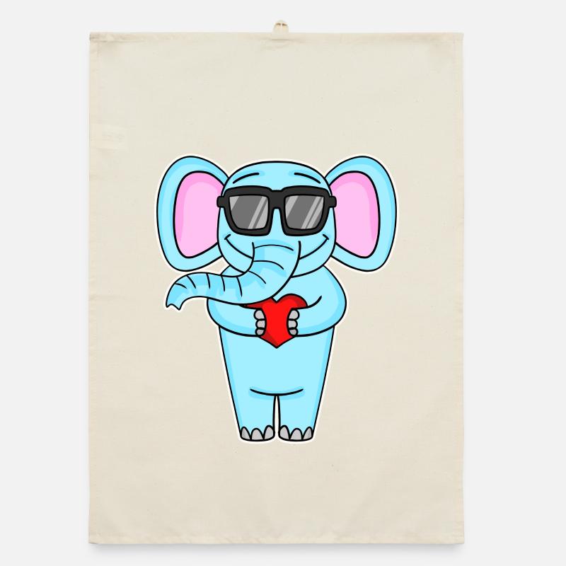 Elefant mit Herz und Brille Organic Geschirrtuch