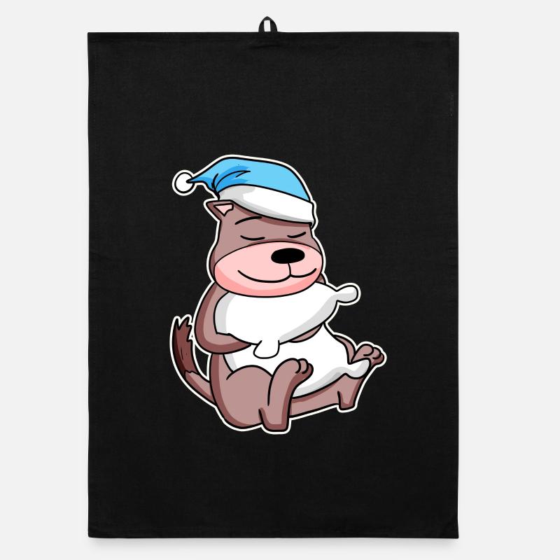 Weasel with pillow and sleepy cap Organic dish towel