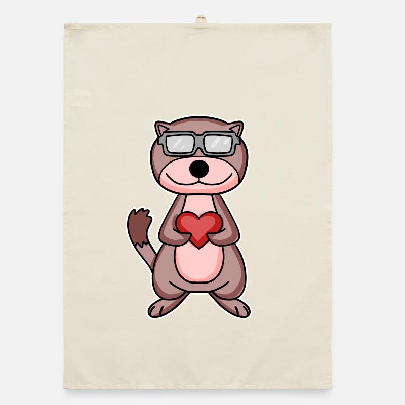 Weasel with heart and glasses Organic dish towel