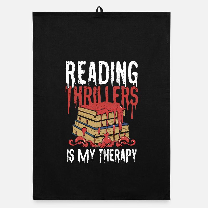 Reading Thrillers Is My Therapy - Organic Geschirrtuch - Schwarz