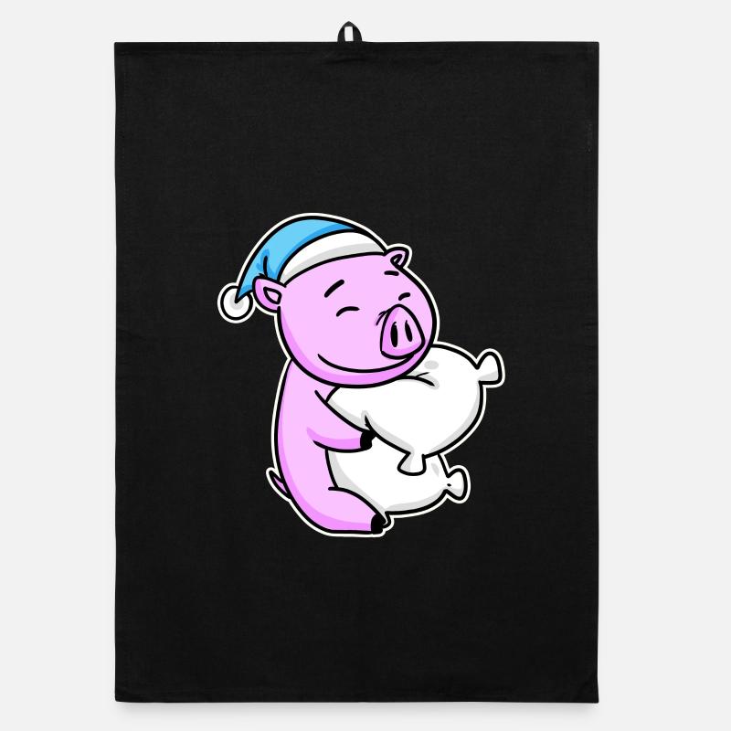 Cochon avec oreiller et bonnet somnolent Torchon bio