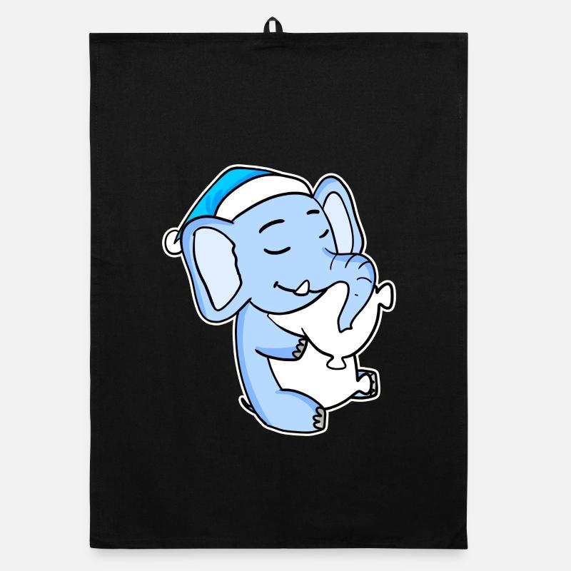 Éléphant avec oreiller et bonnet somnolent Torchon bio