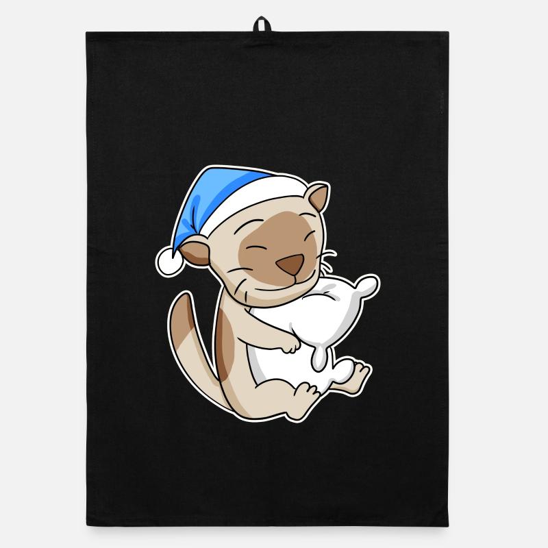 Dormir fatigué - Chat avec oreiller et bonnet somnolent Torchon bio
