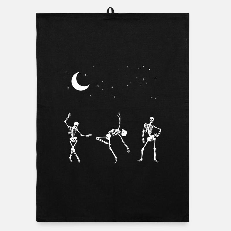 Dancing Squelettes Étoiles Lune Nuit - Torchon bio - noir