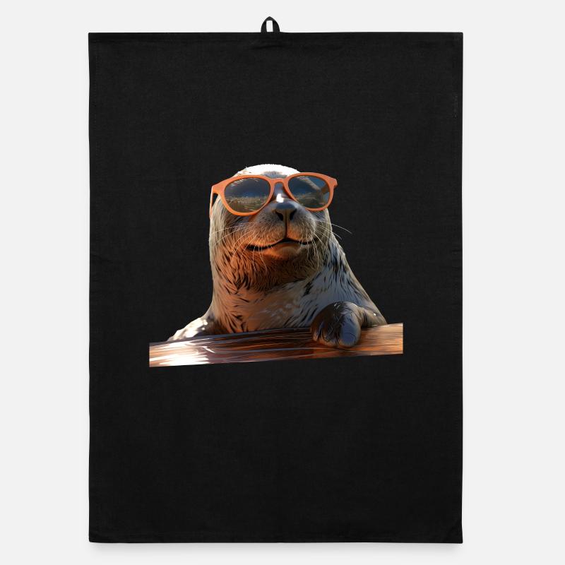 Robbe mit Sonnenbrille Seehund Walross Süße Robben Organic Geschirrtuch