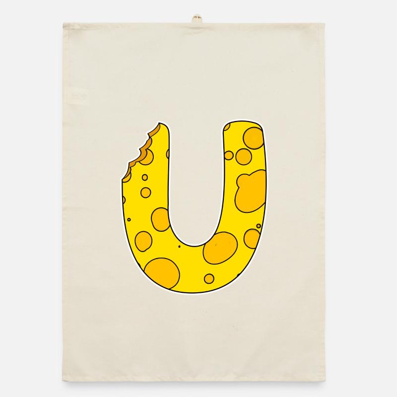 Letter U - Initial Letter U - Cheese Motif Organic dish towel