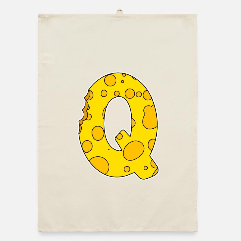 Lettre Q - Lettre initiale Q - Motif de fromage Torchon bio