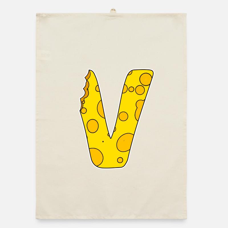 Lettre V - Lettre initiale V - Motif Fromage Torchon bio