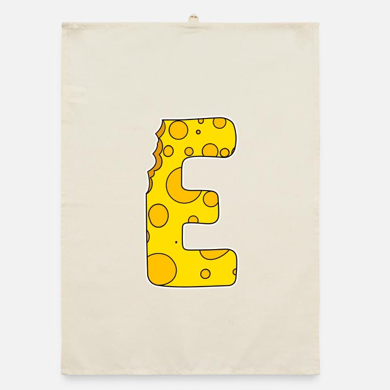 Letter E - Initial Letter E - Cheese Motif Organic dish towel