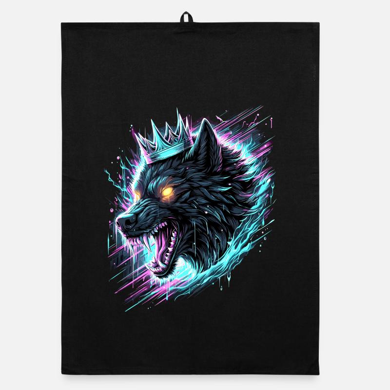 Königlicher Wolf Synthwave Organic Geschirrtuch