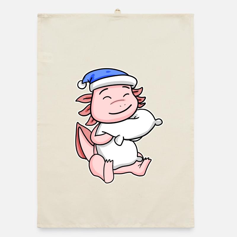 Axolotl avec oreiller et bonnet endormi Torchon bio