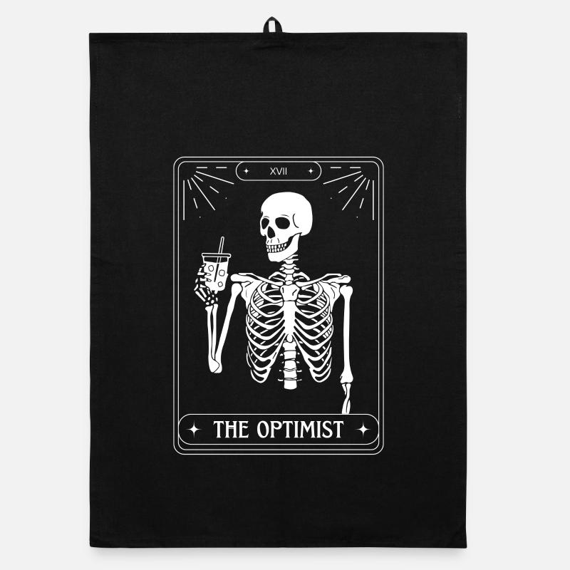 Carte de Tarot drôle squelette café Optimist Torchon bio