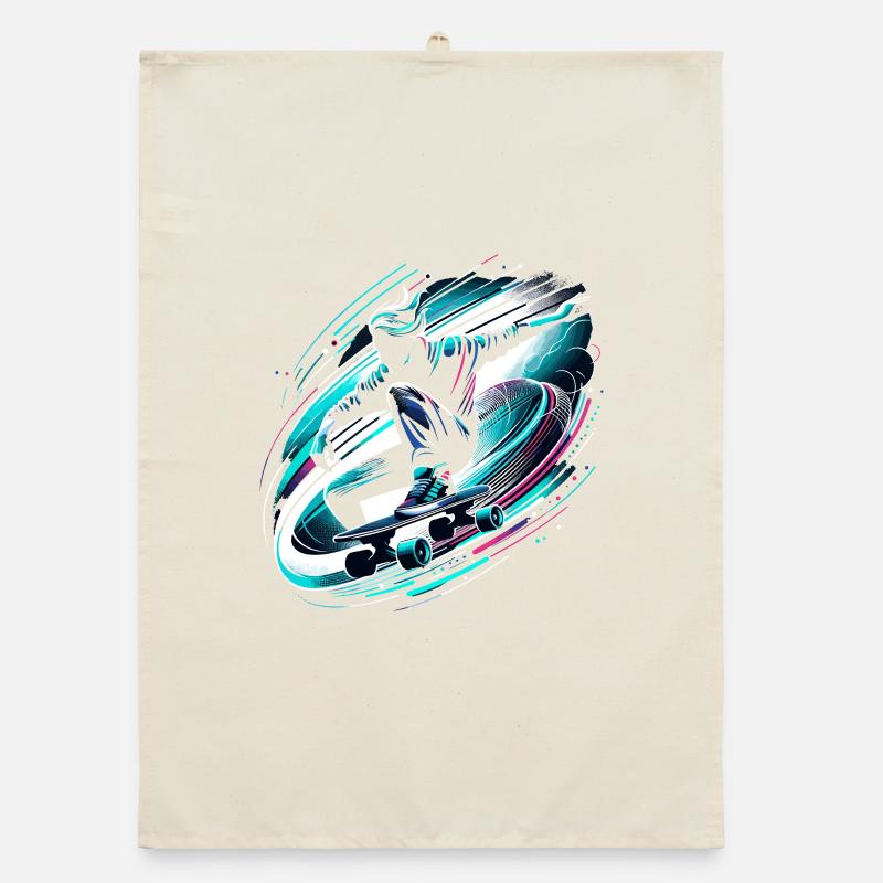 Longboarder auf Skateboard oder Longboard Organic Geschirrtuch