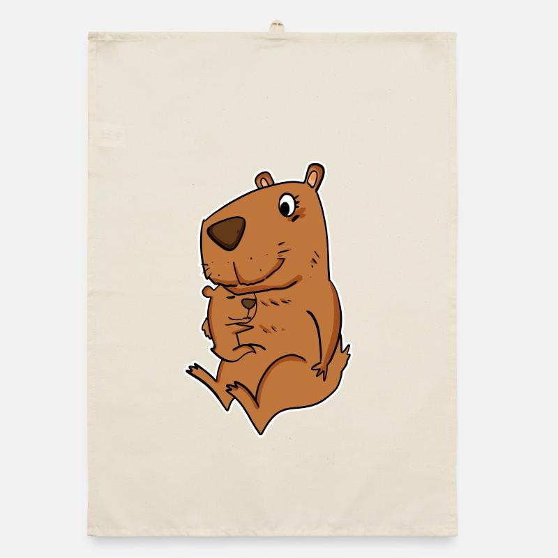 Famille - Capybara avec bébé Capybara Torchon bio