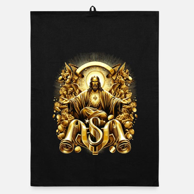 Splendeur céleste Ange Jésus d’or Torchon bio