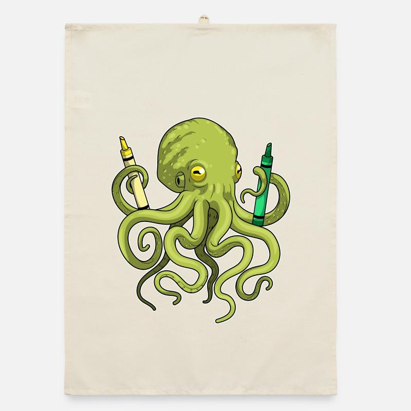 Octopus Student Crayons School Organic dish towel