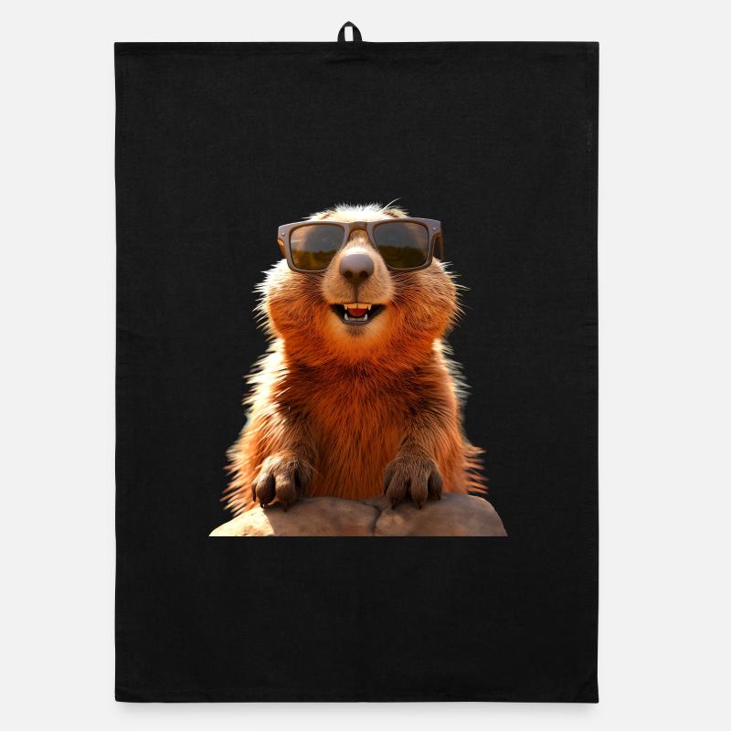 Murmeltier mit Sonnenbrille Nagetier Erdhörnchen Organic Geschirrtuch