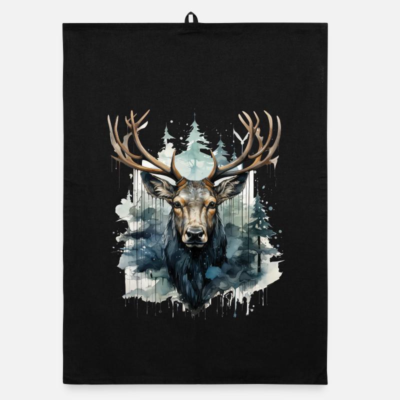Cerf dans la forêt Aquarelles Torchon bio