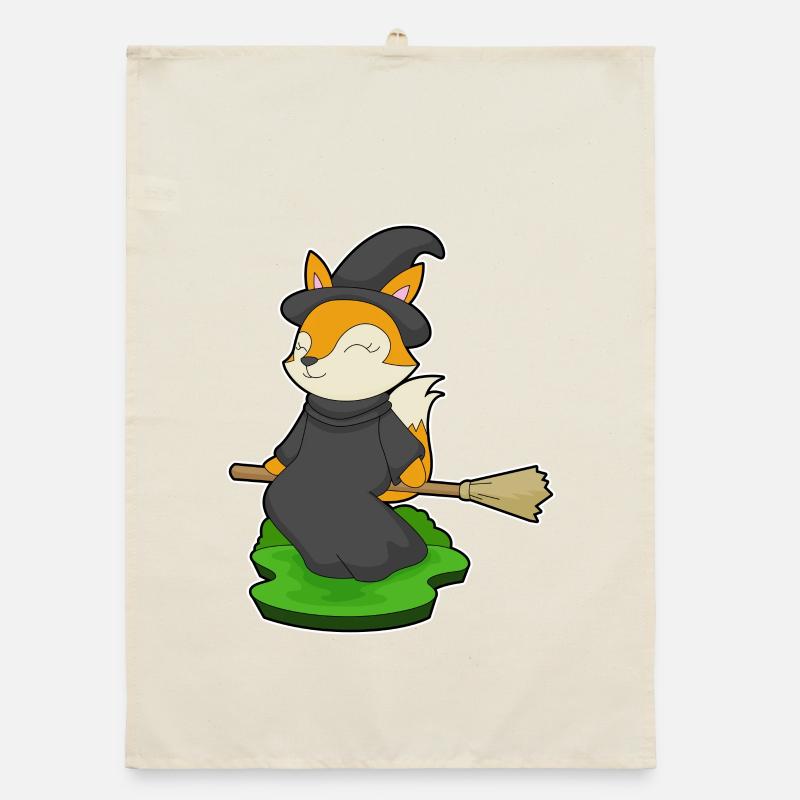 Fox Witch Broom Organic dish towel