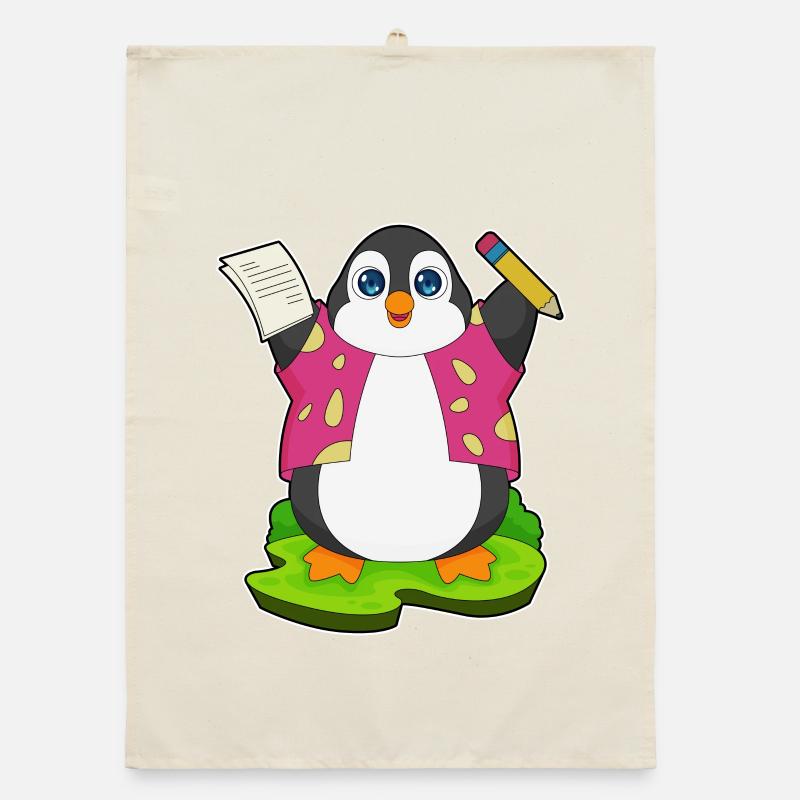 Pinguin Schüler Bleistift Schule Organic Geschirrtuch