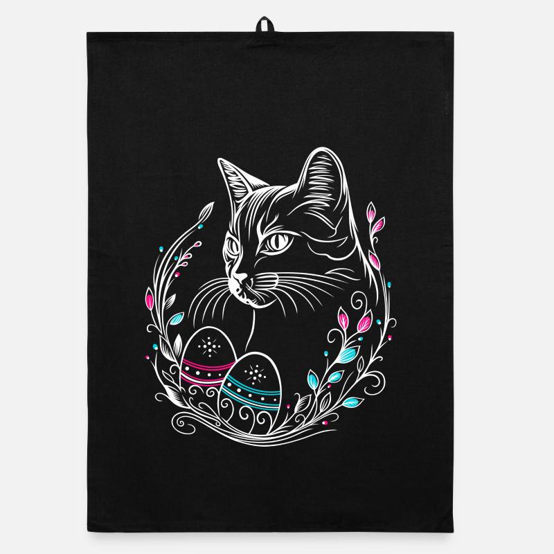 Chat Oeufs de Pâques Chat de Pâques Torchon bio