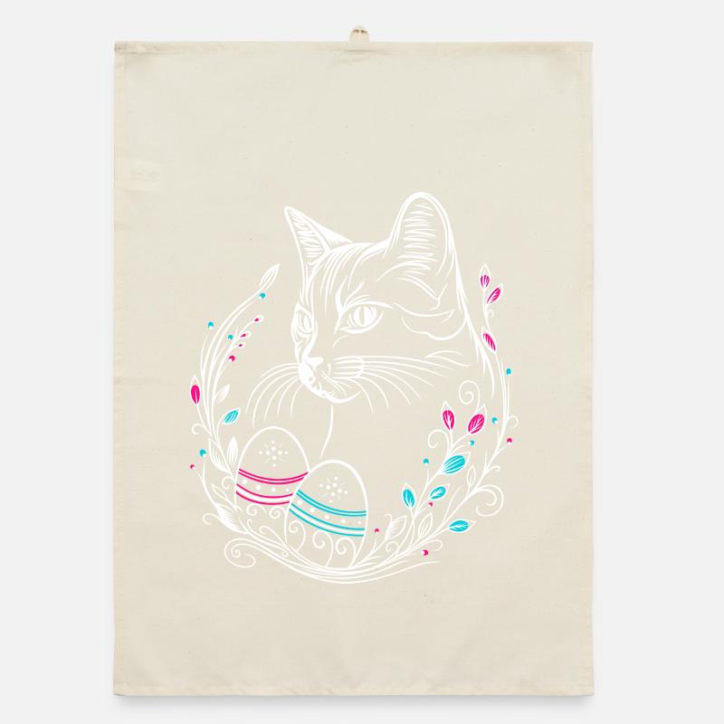 Chat Oeufs de Pâques Chat de Pâques Torchon bio