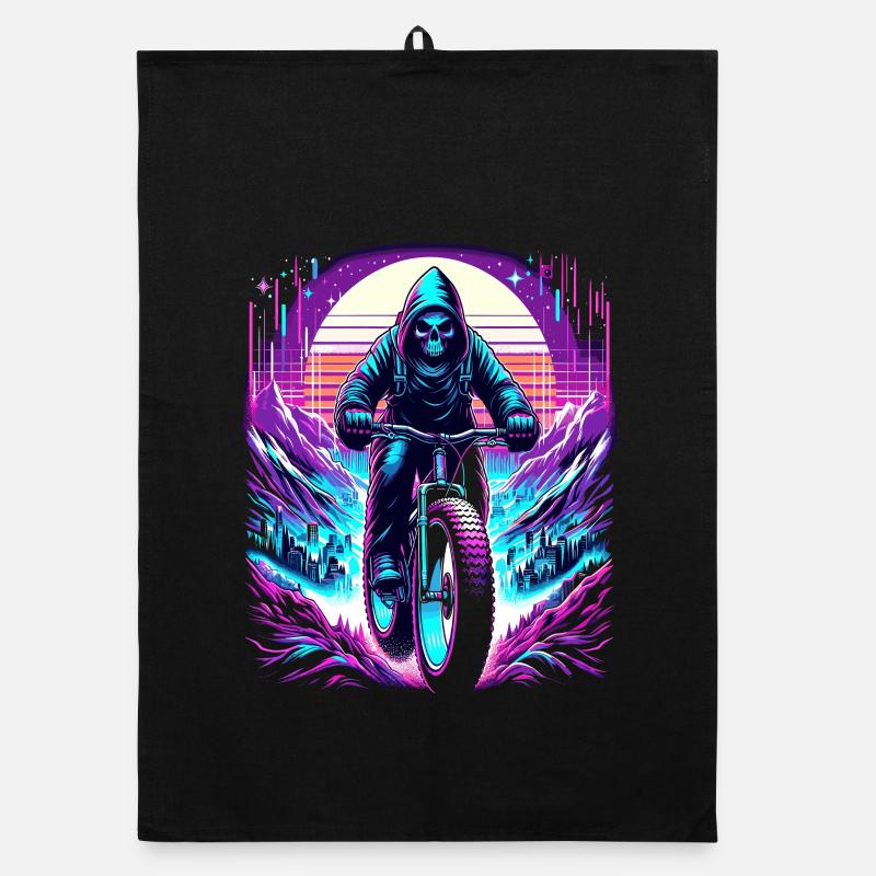 Skeleton Fatbiker Synthwave Retro Bicycle Rider Torchon bio