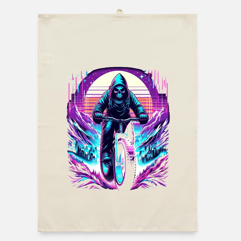 Skeleton Fatbiker Synthwave Retro Bicycle Rider Torchon bio