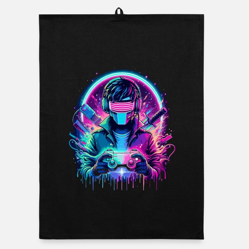 Neon Cyber Controller - Retro Gaming Power Organic Geschirrtuch