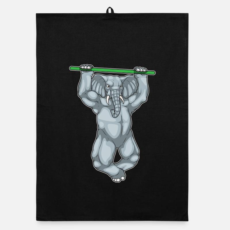 Elephant Bodybuilder Pull-Ups Bodybuilding Organic dish towel