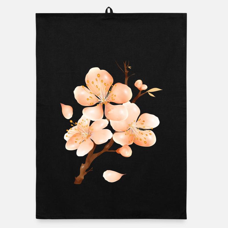 Branche de fleur de pêcher dans un ton pêche doux et velouté Torchon bio