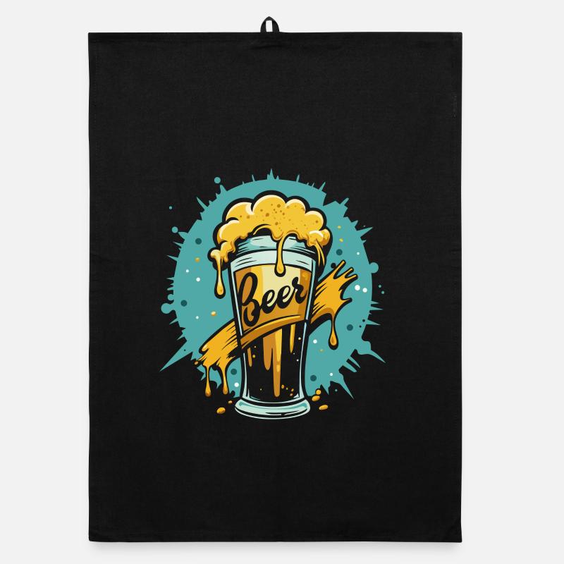 Graphique d’éclaboussures de bière mousseuse - Torchon bio - noir